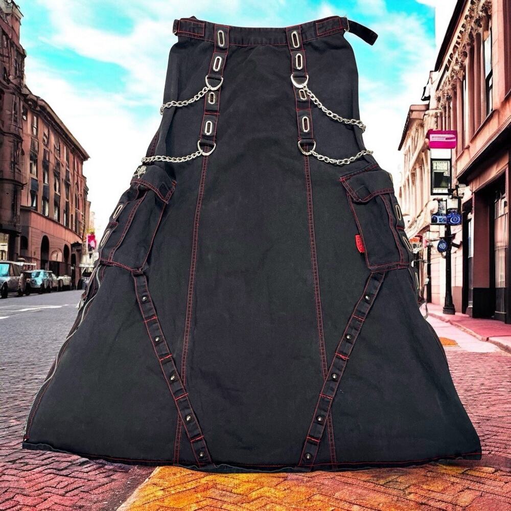 Y2K Tripp NYC Cargo Maxi Skirt Sz M Chains Studs Punk Grunge Mall Goth Utility - Picture 16 of 16